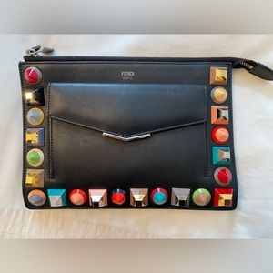 FENDI rainbow studded black leather clutch!
